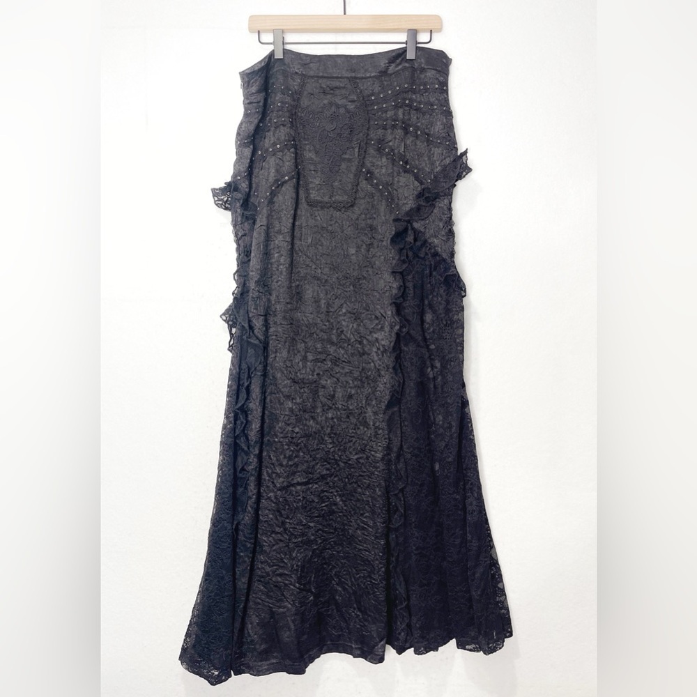 Punk Rave Floral Tribute Casket Maxi Skirt Black Lace Gothic Mermaid - Picture 8 of 16